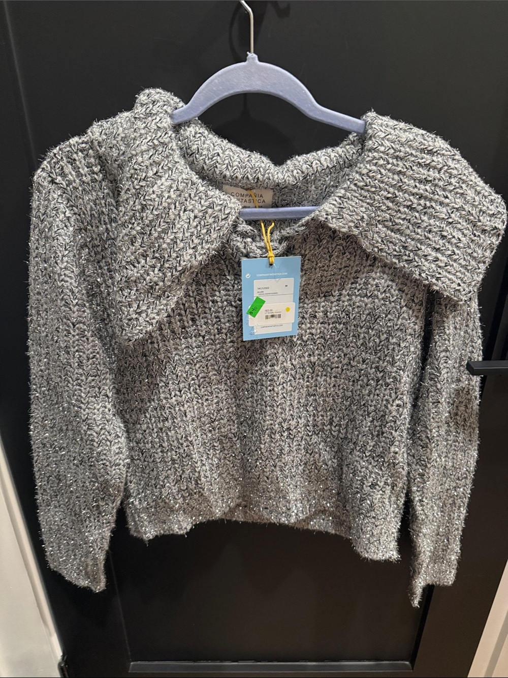 Silver Metallic Collared Knit Sweater